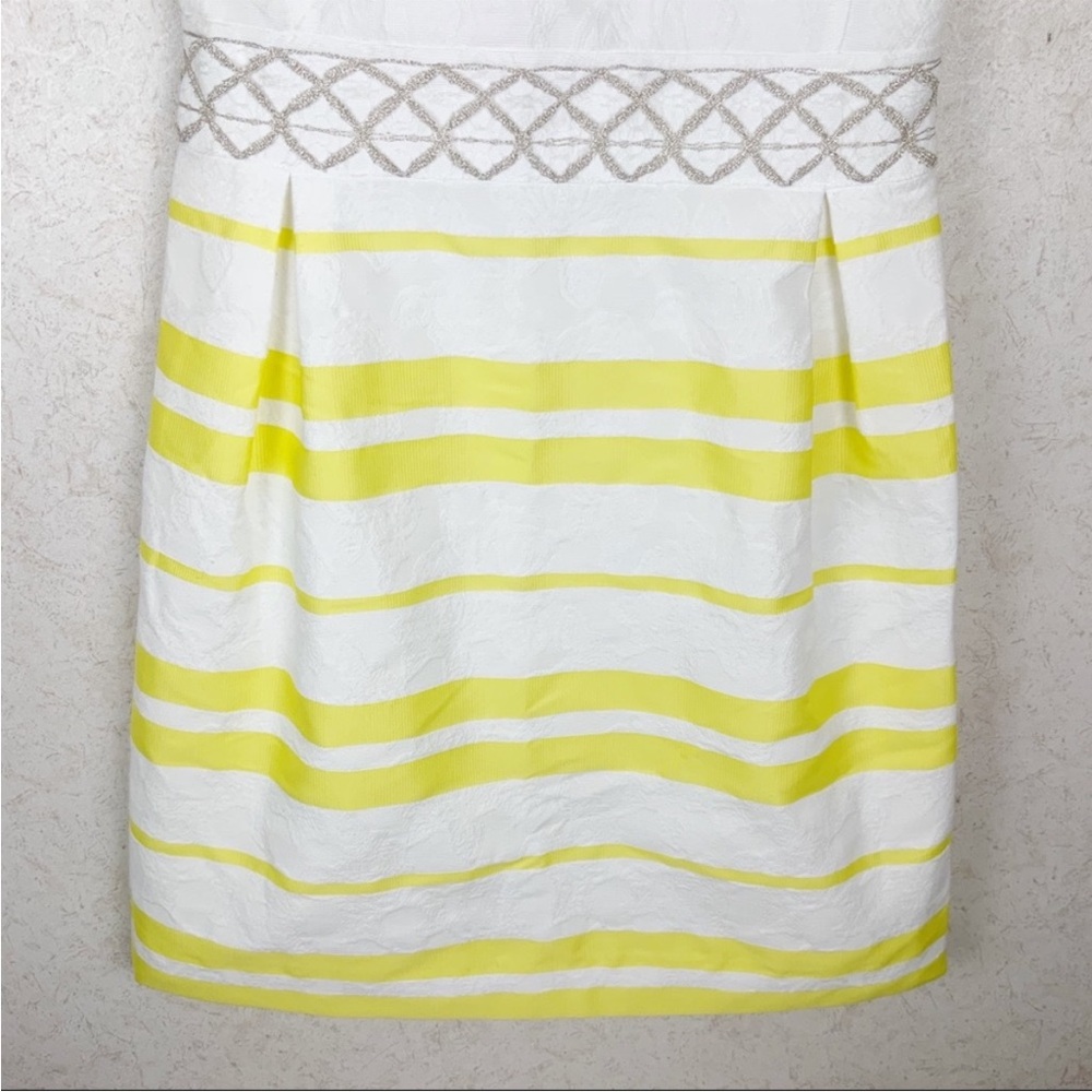 NWT $320 Laura Bernal One-Shoulder White and Yellow Striped Dress - Picture 3 of 14